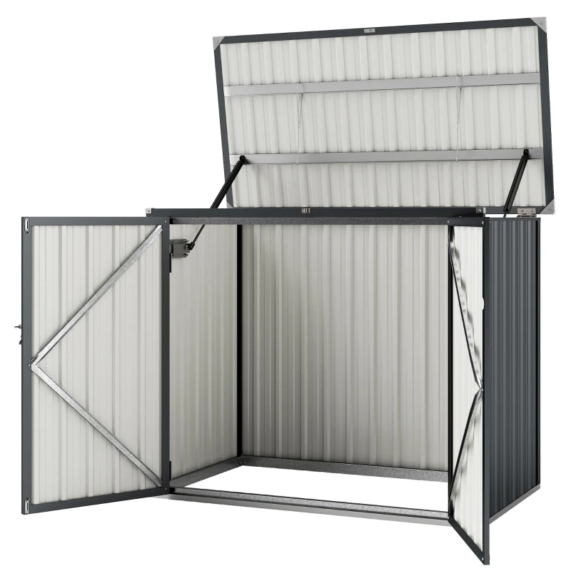 Outsunny Outdoor Storage Shed Lockable Galvanized Steel Garbage Bin Shed Lift-up Lid for 2 Trash Cans