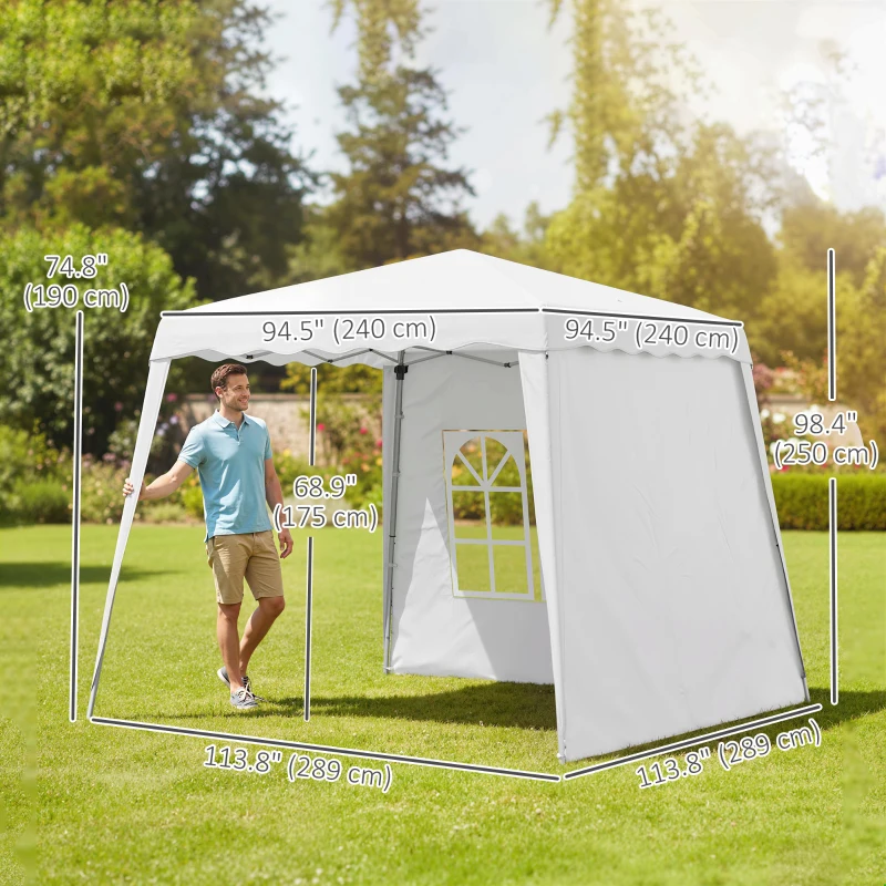 Outsunny Pop Up Canopy Tent with 2 Sidewalls, UV50+ Tents for Parties, with Carry Bag, Slant Legs, 8 x 8ft Top/9.5 x 9.5ft Base
