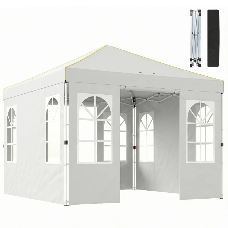 Outsunny 9.6 x 9.6 ft Pop Up Canopy Tent with Sidewalls, One Push Setup, UPF50+ Portable Instant Canopy Shelter, White