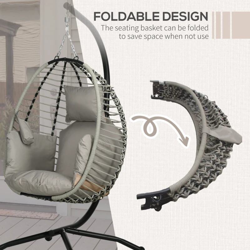 Outsunny Outdoor Hanging Egg Chair with Thick Padded Cushion, Patio Swing Chair, Grey
