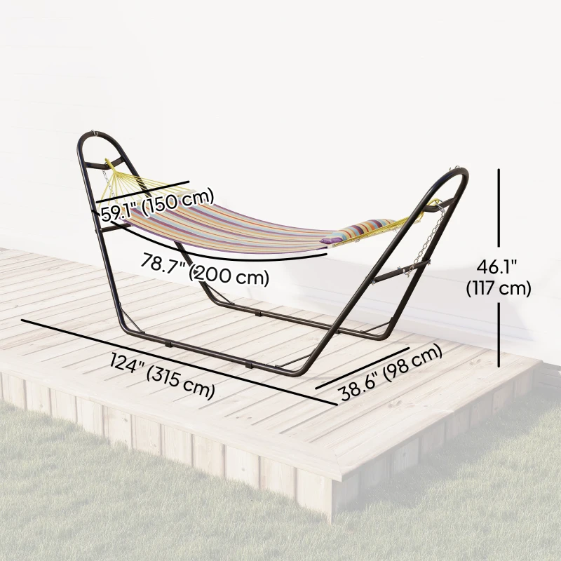 Outsunny Hammock with Stand, Heavy Duty Camping Hammock with Detachable Pillow and Spreader Bar, 264 lbs Capacity, Multicolor