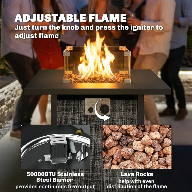 Outsunny Propane Fire Pit Table, 28 Inch Gas Fire Pit with Explosion-Proof Net and Glass Wind Guard, Gas Tank Holder