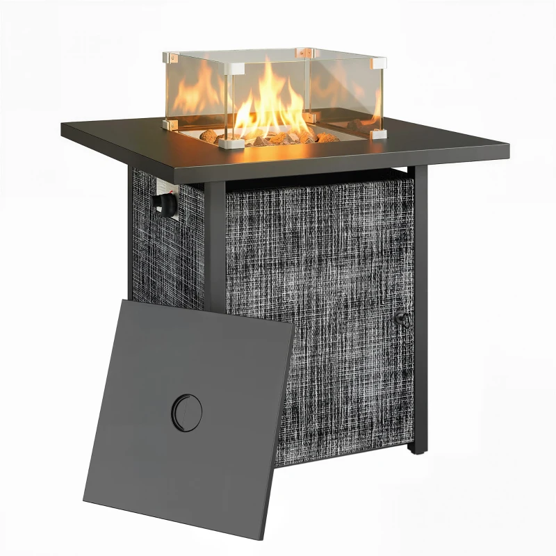 Outsunny Propane Fire Pit Table, 28 Inch Gas Fire Pit with Explosion-Proof Net and Glass Wind Guard, Gas Tank Holder