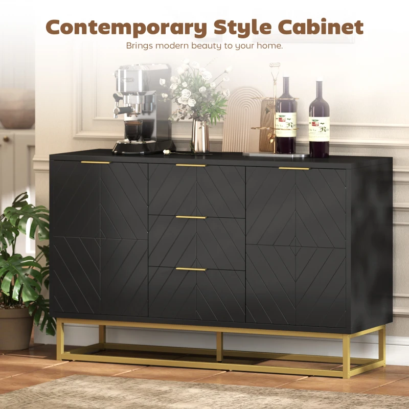 HOMCOM Sideboard Storage Cabinet with 3 Drawers, Adjustable Shelves and Doors, Kitchen Buffet Cabinet for Dining Room, Black