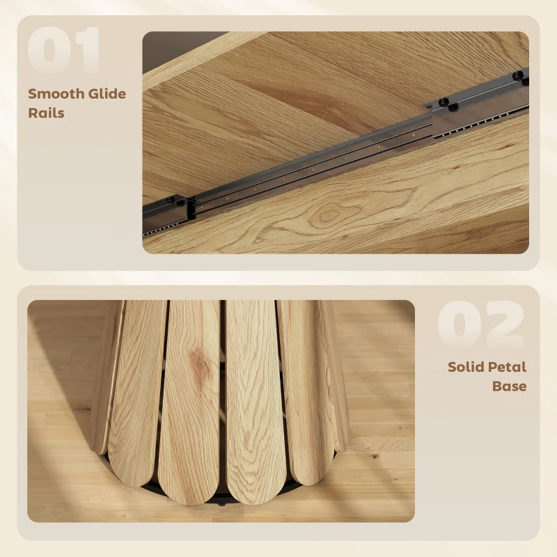 HOMCOM Extendable Dining Table, Round to Oval Convertible Kitchen Table with Storage Shelf for Dining Room, Natural