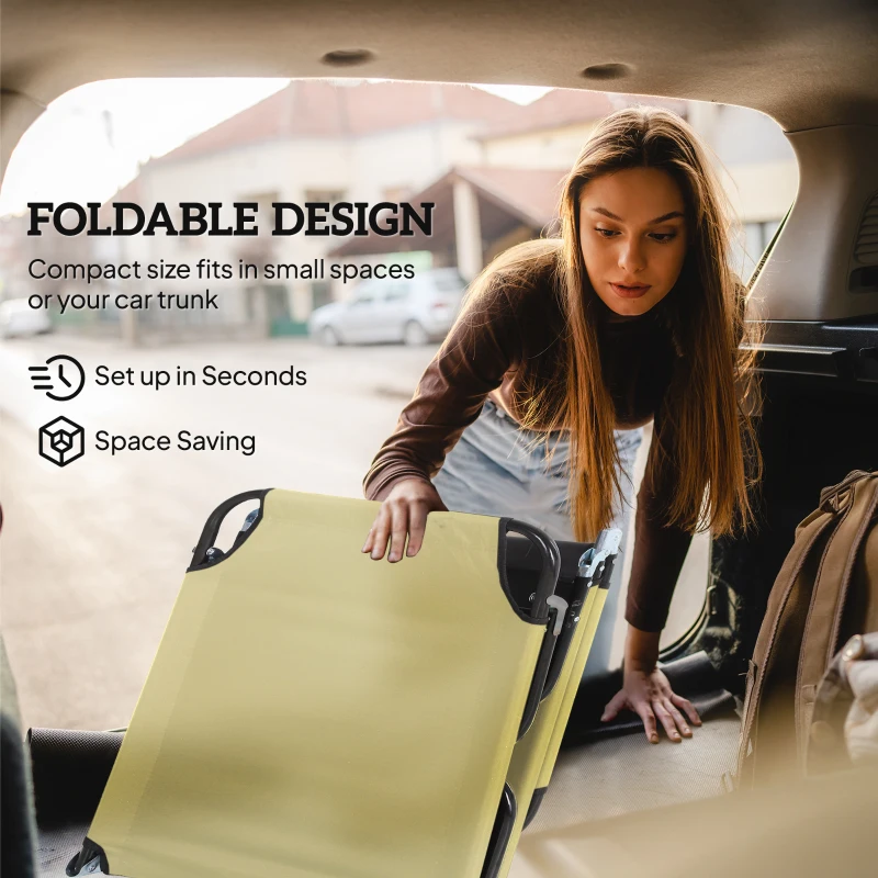 Outsunny Outdoor Folding Lounge Chair, Steel Tanning Chair with Reclining Back, Breathable Mesh for Beach, Yard, Patio, Cream