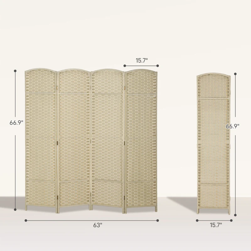 HOMCOM Folding Room Divider Screen 4 Panel 5.6 ' Tall Privacy Screen Freestanding Room Partition for Home Office, Beige