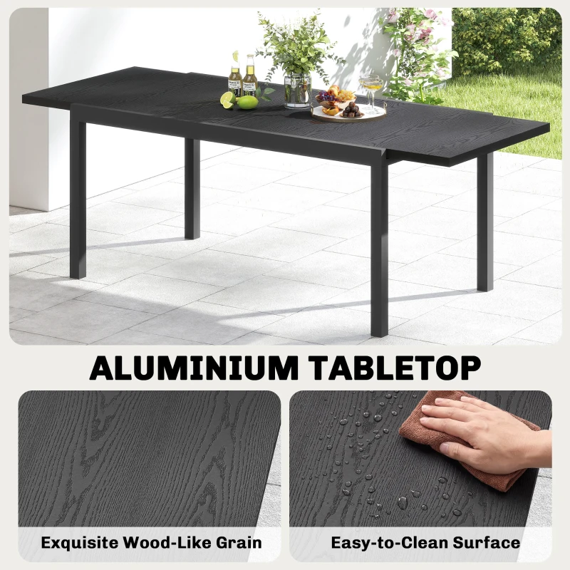 Outsunny Expandable Patio Dining Table for 8-10 People, 84.3"-60.6" Aluminum Outdoor Dining Table with Adjustable Foot Pads