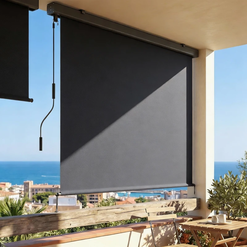 Outsunny Cordless Roller Shade, Outdoor Blinds Cordless Roll Up Shade, UV Protection Waterproof, 98" L x 63" W, Dark Grey