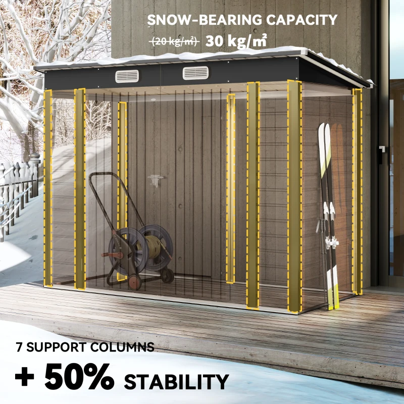 Outsunny 8 x 4FT Galvanized Garden Storage Shed, Metal Outdoor Shed with Double Doors and 2 Vents, Teak