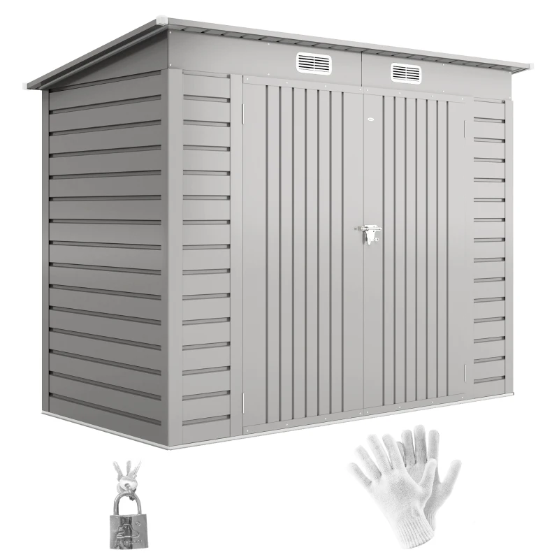 Outsunny 8 x 4FT Galvanized Garden Storage Shed, Metal Outdoor Shed with Double Doors and 2 Vents, Light Grey