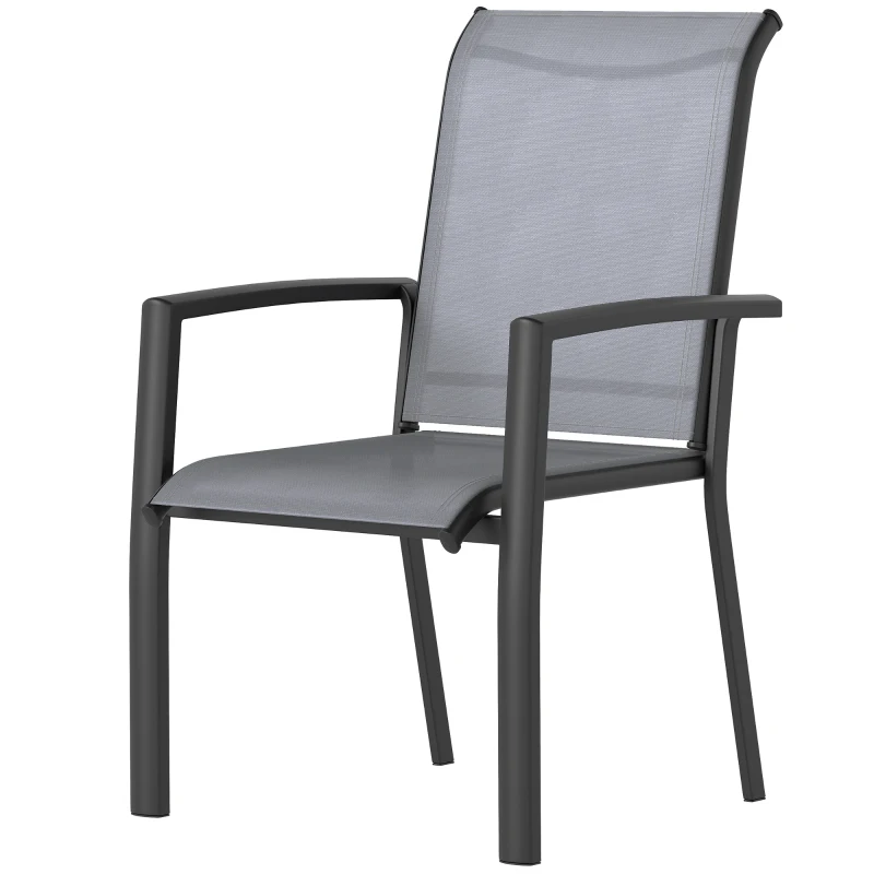 Outsunny Stackable Patio Chairs Set of 4, Outdoor Dining Chairs with All Weather Breathable Mesh and Armrests, Grey