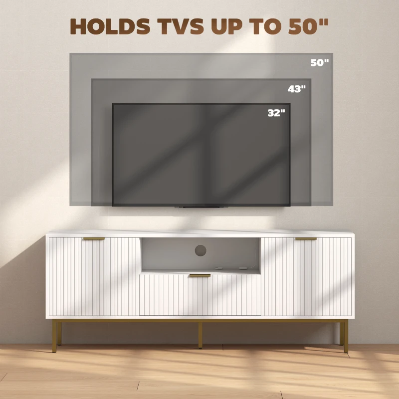 HOMCOM Modern TV Console for TVs up to 50 Inch, Entertainment Center with Smart RGB LED Lights and Soft Close Doors, White