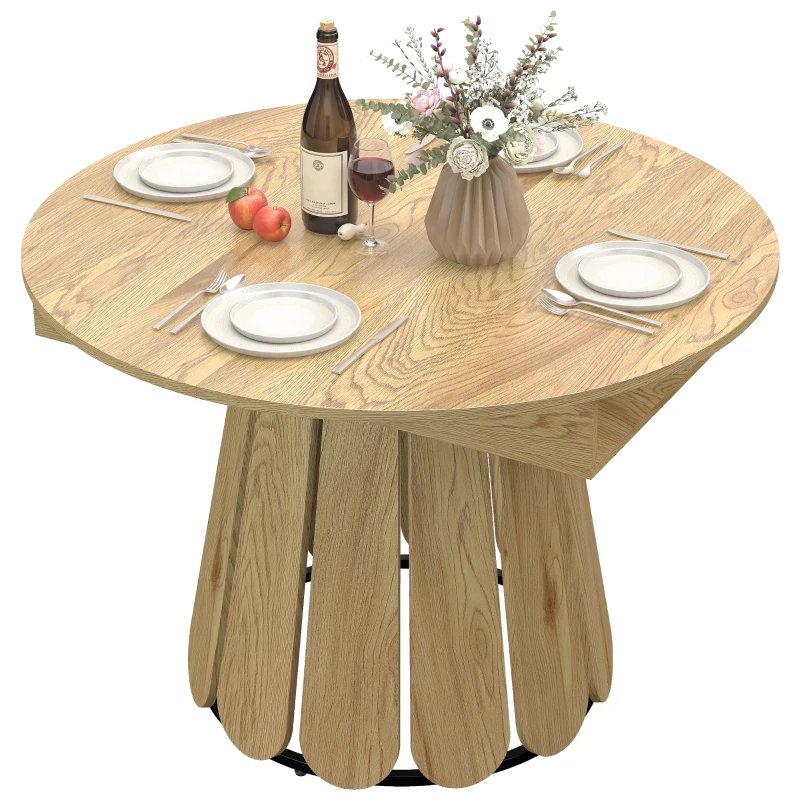 HOMCOM Extendable Dining Table, Round to Oval Convertible Kitchen Table with Storage Shelf for Dining Room, Natural