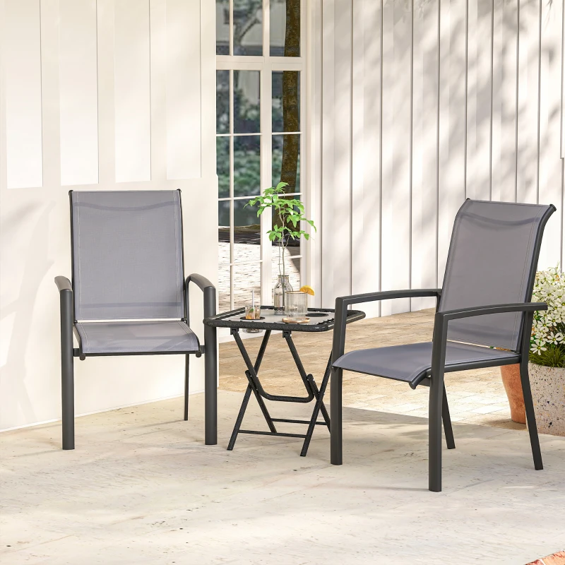 Outsunny Stackable Patio Chairs Set of 4, Outdoor Dining Chairs with All Weather Breathable Mesh and Armrests, Grey