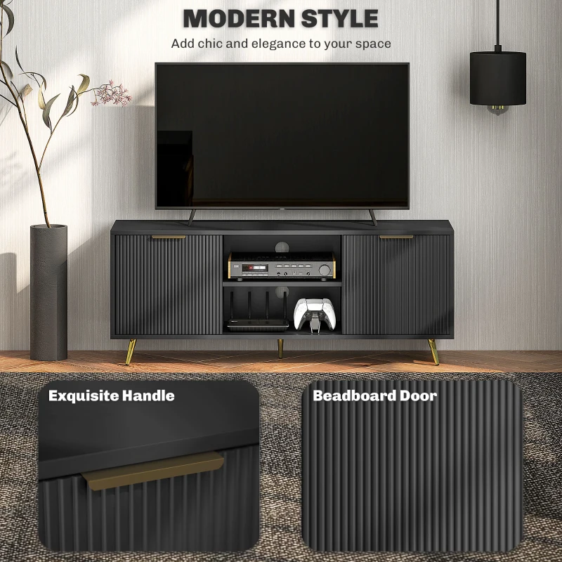 HOMCOM TV Stand with Storage for 55 Inch TV, Modern TV Cabinet with 2 Open Shelves and 2 Cabinets for Living Room, Black