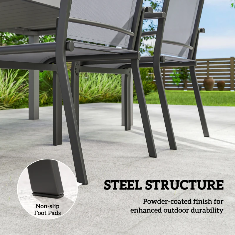 Outsunny Stackable Patio Chairs Set of 4, Outdoor Dining Chairs with All Weather Breathable Mesh and Armrests, Grey