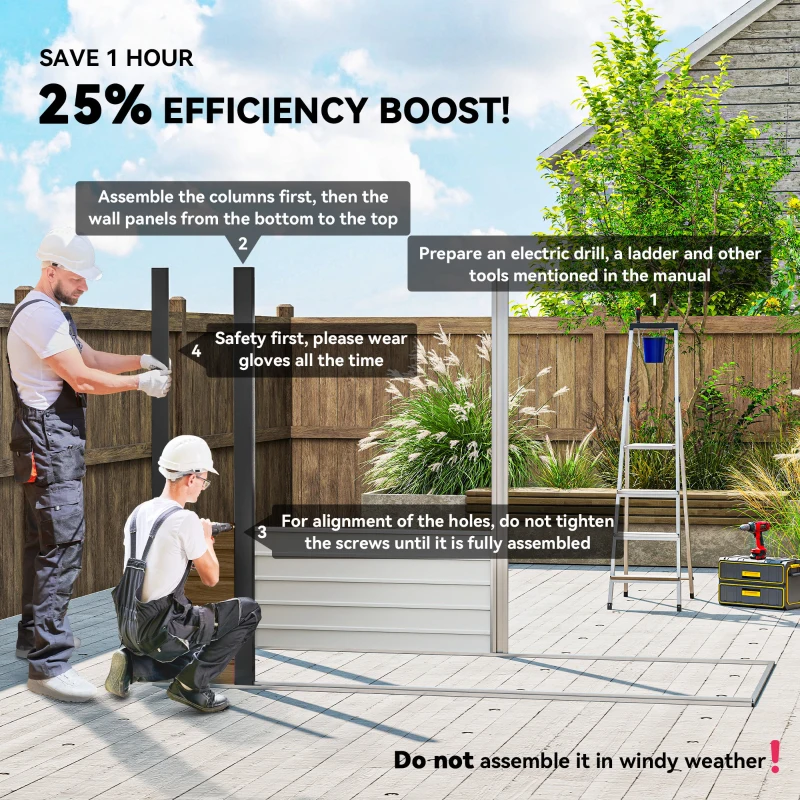 Outsunny 8 x 4FT Galvanized Garden Storage Shed, Metal Outdoor Shed with Double Doors and 2 Vents, Teak