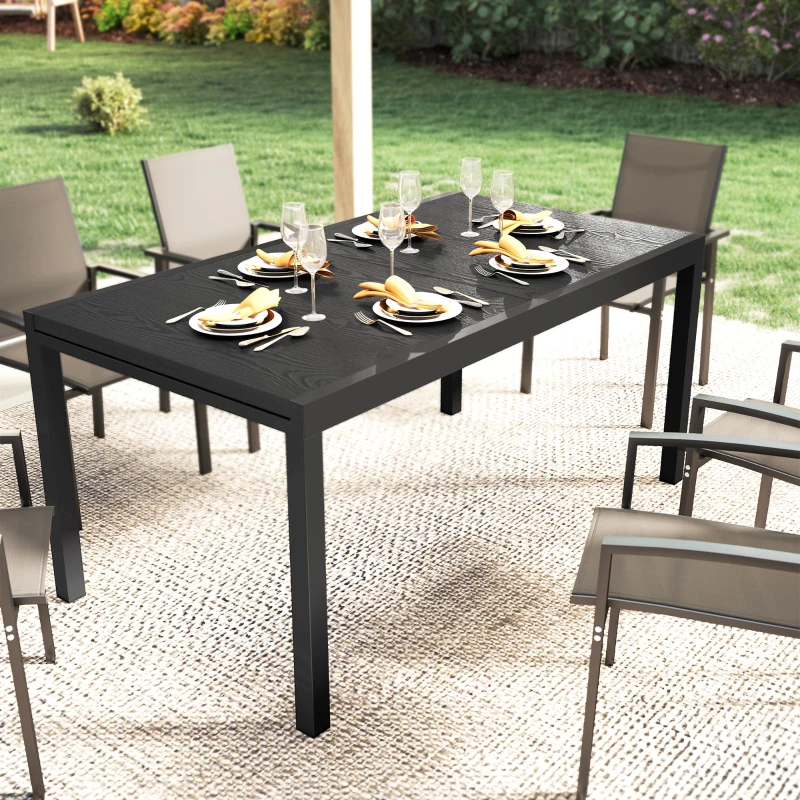 Outsunny Expandable Patio Dining Table for 8-10 People, 84.3"-60.6" Aluminum Outdoor Dining Table with Adjustable Foot Pads