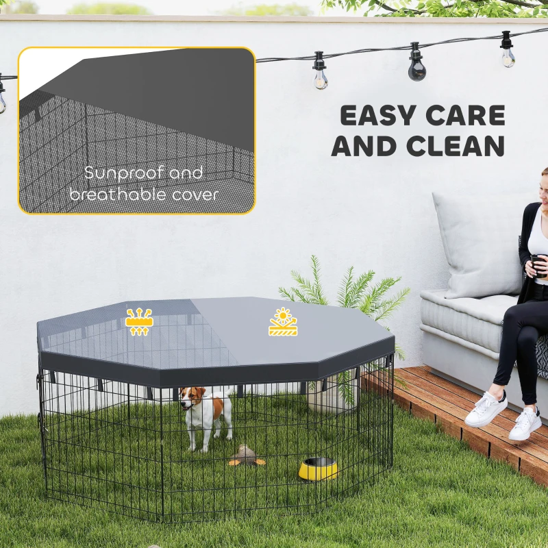 PawHut 8 Panels Foldable Dog Playpen with Top Cover, 24" High