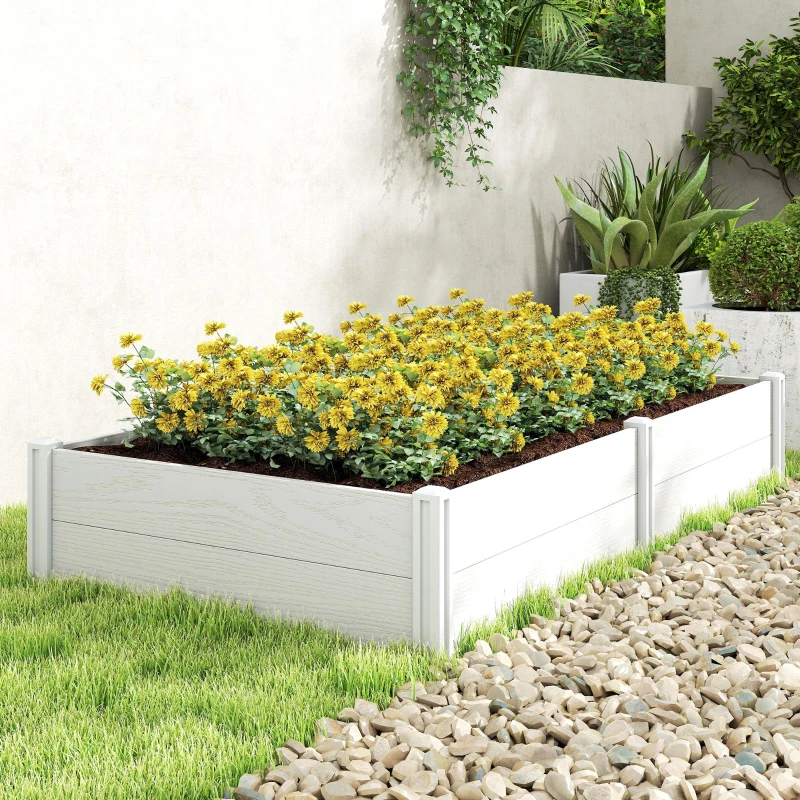 Outsunny Vinyl Raised Garden Bed Kit, 6.5 x 3 x 1ft Elevated Garden Box with Divider and Open Bottom, White