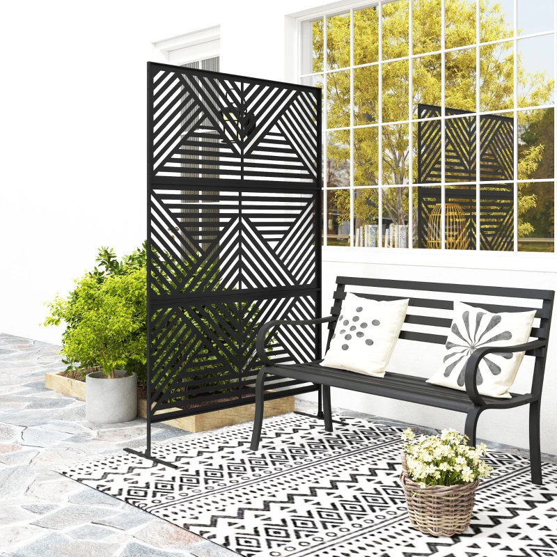 Outsunny Metal Outdoor Privacy Screen, Freestanding Outdoor Divider with Stand, Decorative Privacy Panel, 78" x 48", Black