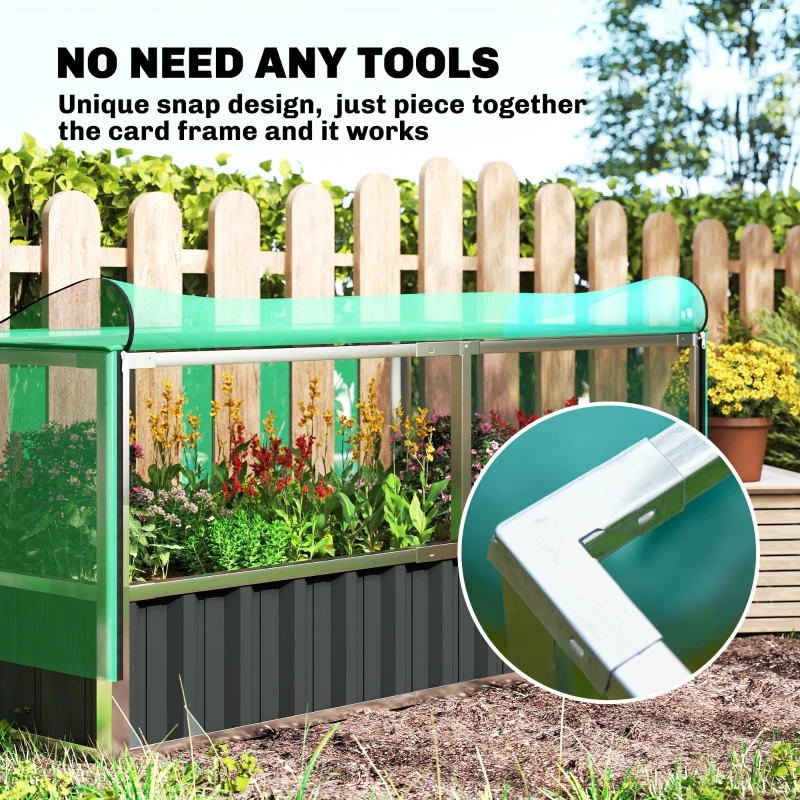 Outsunny Raised Garden Bed, 5.7 x 3 x 2.3ft Steel Planter Box Outdoor with Cover, Gloves, Dark Grey