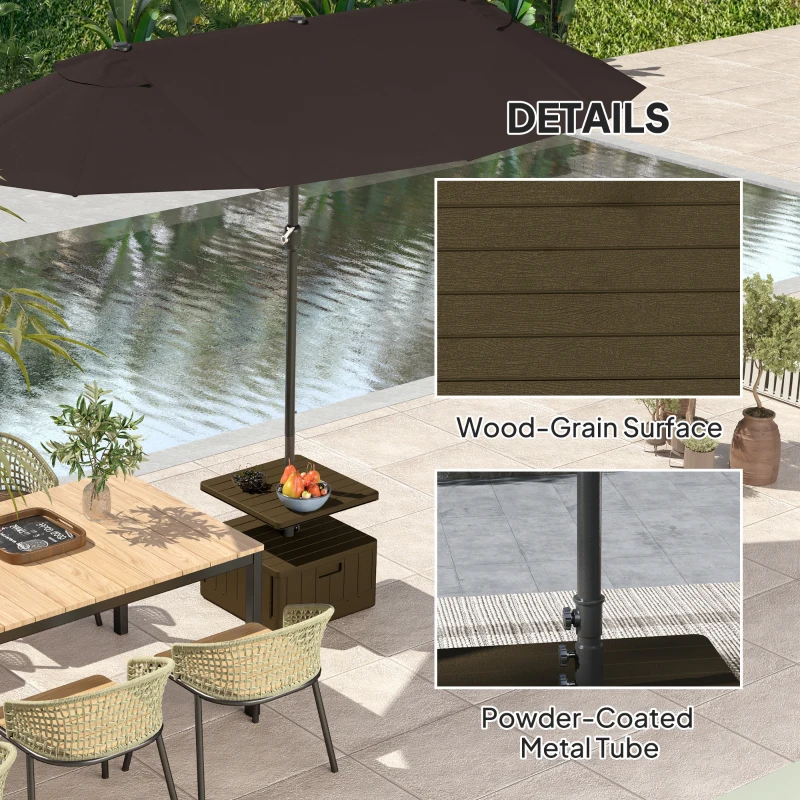 Outsunny Patio Umbrella Weighted Base with Table Tray, Heavy Duty Umbrella Base with Wheels Handles, Brown