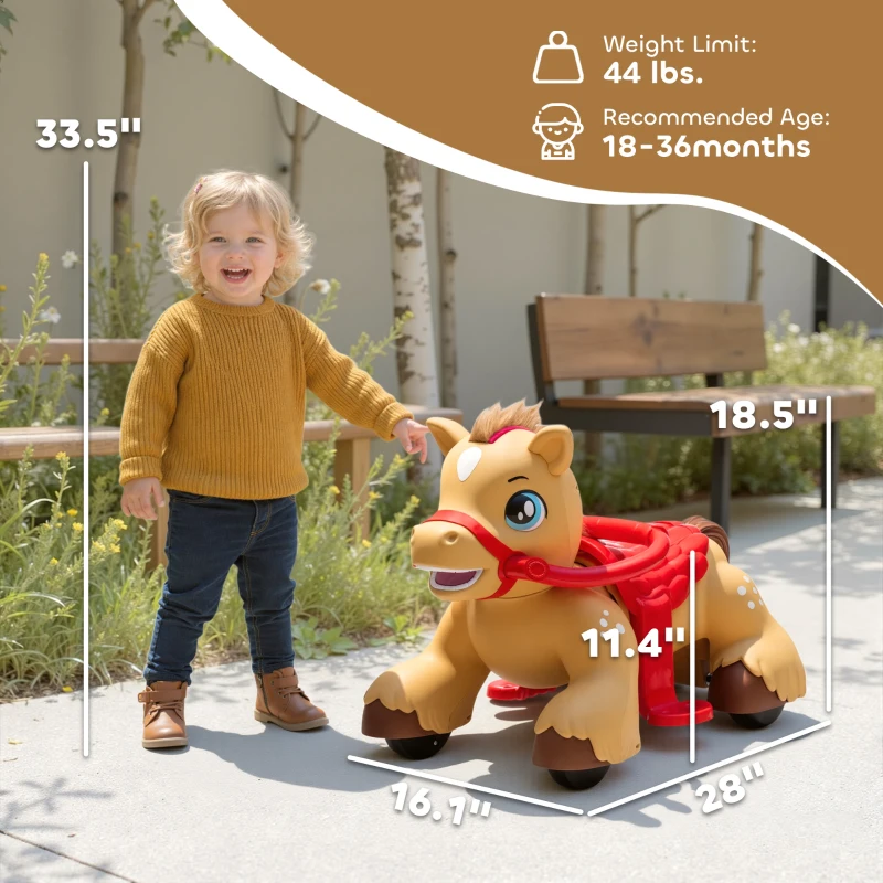 Qaba Ride On Horse Toy, 12V Battery Powered Ride on Toy with Carrot Toy, Comb and Sound, Electric Rocking Horse for Toddlers