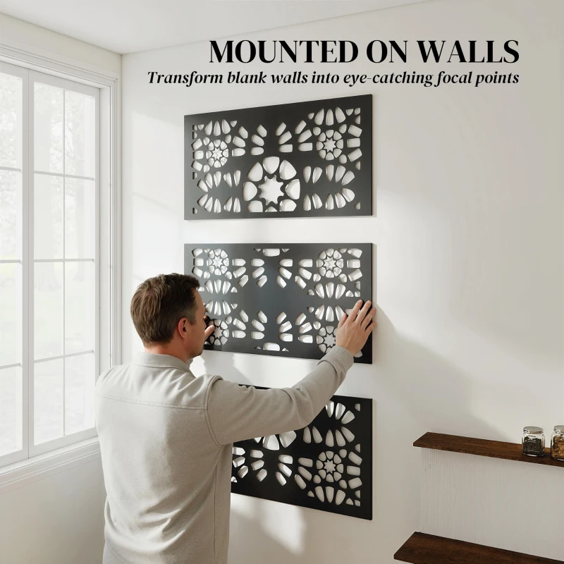 Outsunny Metal Outdoor Privacy Screen, 72" x 38" Freestanding Outdoor Divider, Black