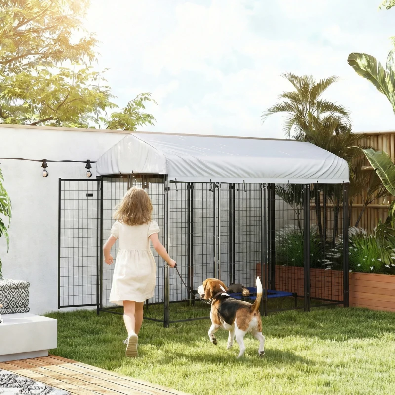 PawHut Outdoor Dog Kennel with Waterproof UV-Resistant Cover, 8 x 4 x 6 ft