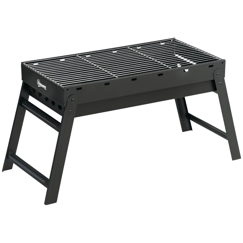 Outsunny Portable Charcoal Grill with Pull-Out Charcoal Basin, Folding Tabletop Barbecue, Compact Camping BBQ, Black