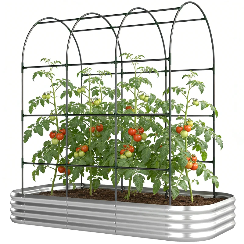 Outsunny Galvanised Raised Garden Bed with Arched Trellis, 7 x 4 x 7ft Metal Outdoor Planter Box with Open Bottom