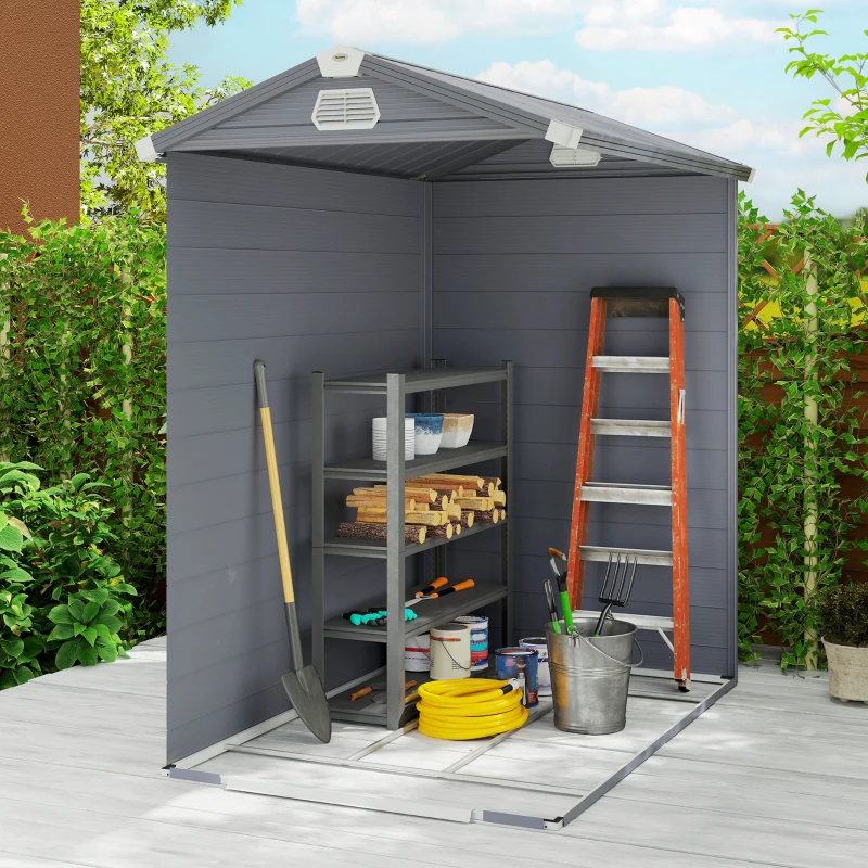Outsunny 4.5' x 6' Plastic Garden Storage Shed with Latch Door, Vents, Sloped Roof, Dark Grey