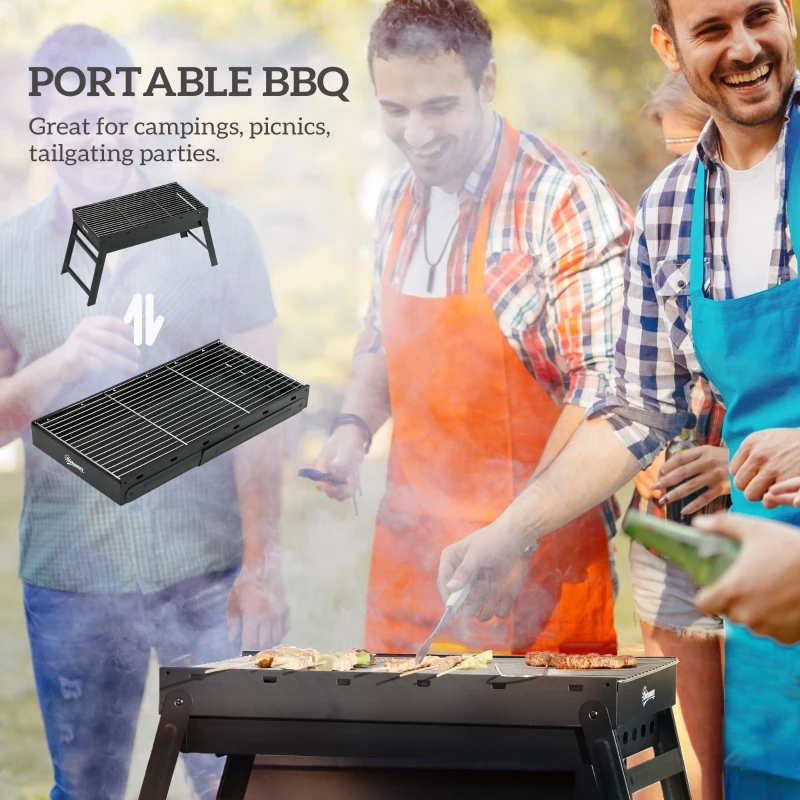 Outsunny Portable Charcoal Grill with Pull-Out Charcoal Basin, Folding Tabletop Barbecue, Compact Camping BBQ, Black