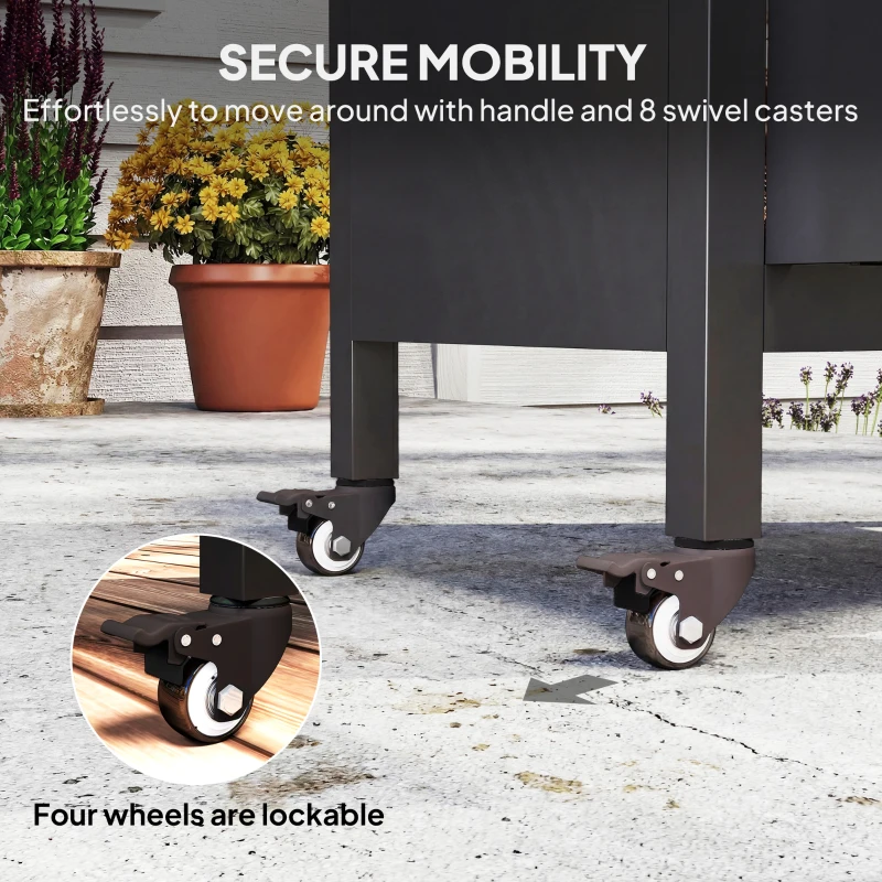 Outsunny Grill Table for Big Green Egg Grill, Heavy Duty Metal BBQ Prep Table with Stainless Steel Top and Storage Cabinet, Black