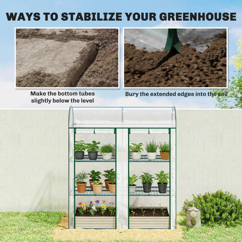Outsunny 3 Tier Mini Greenhouse, Portable Greenhouse with 2 Roll-up Doors, 56.3" x 18.1" x 64.6", Clear