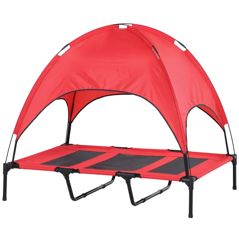 PawHut Elevated Pet Bed Dog Cot Portable Outdoor&Indoor Cot Tent Canopy Shelter Instant Red