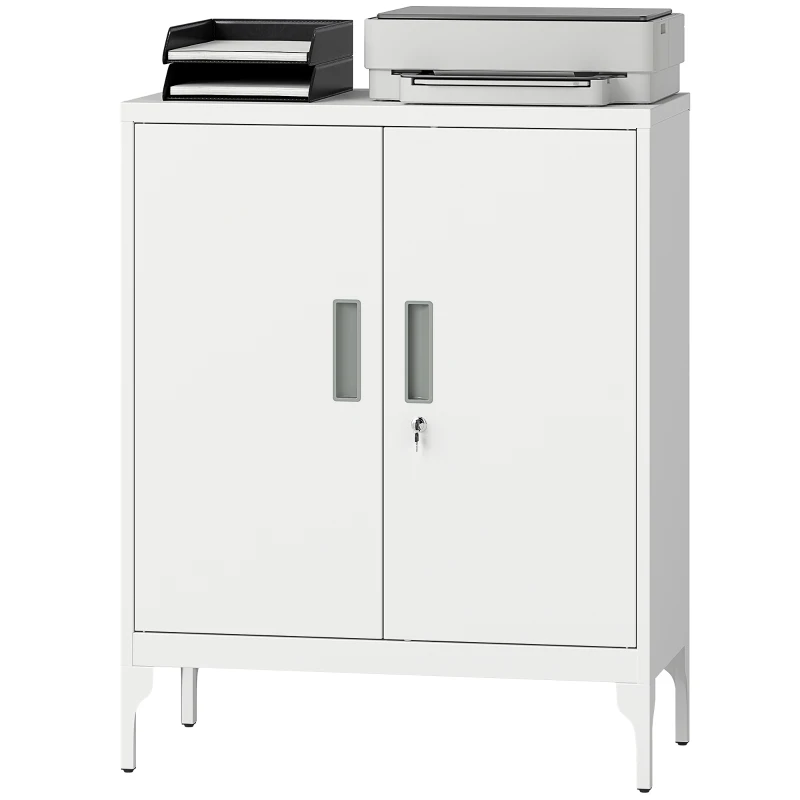 HOMCOM Office Storage Cabinet with Lock, Filing Cabinet with Adjustable Shelves and Doors for Home Office, Garage, White
