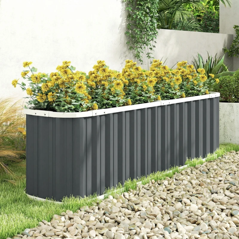 Outsunny Galvanized Raised Garden Bed, Deep Rot Planter Box, Outdoor Garden Bed with Plant Labels, 7' x 2' x 2', Dark Grey