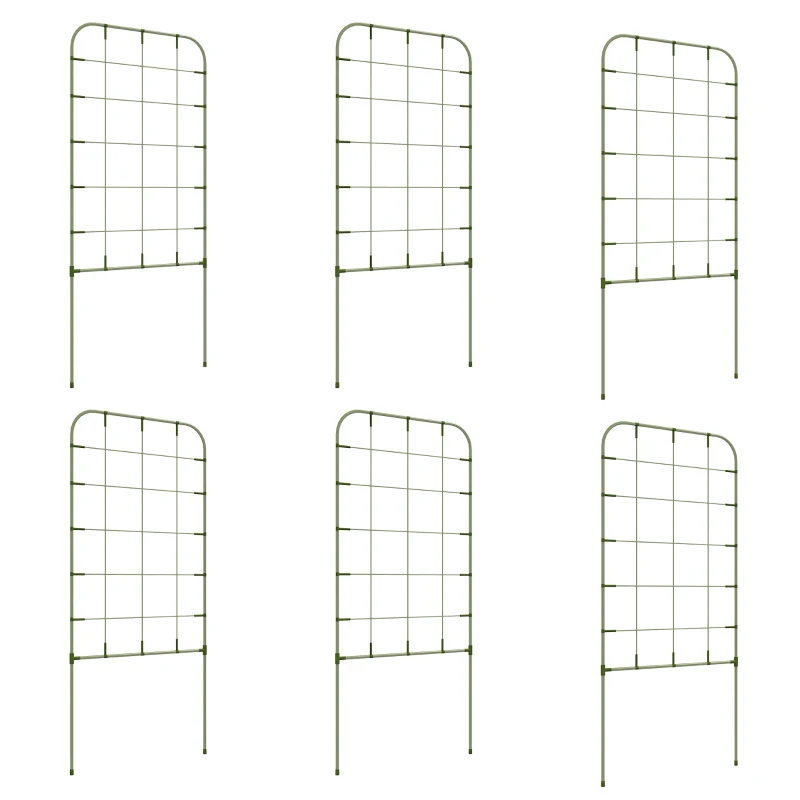 Outsunny 6-Piece Plant Support Set, Trellis for Climbing Plants, Garden Stakes, Steel, Green, 40 x 90 cm