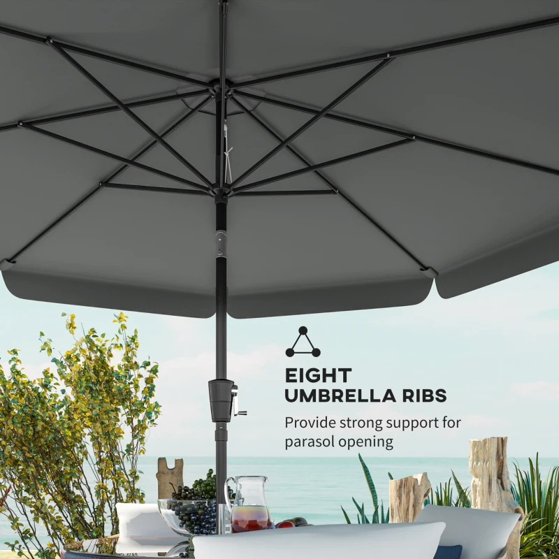 Outsunny 10 ft Patio Umbrella with Push Button Tilt and Crank, Outdoor Market Table Umbrella Parasol, Dark Grey