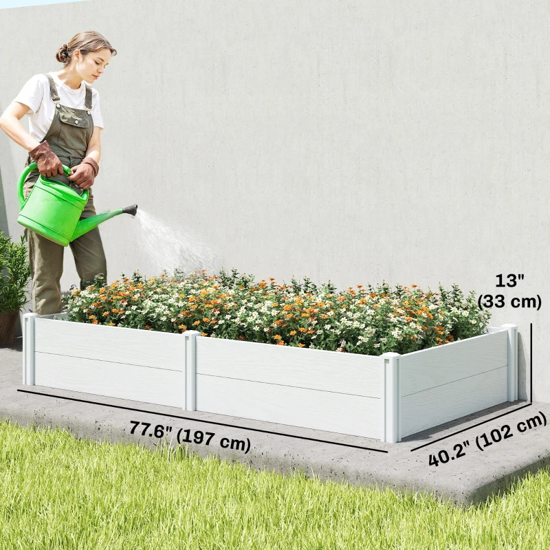 Outsunny Vinyl Raised Garden Bed Kit, 6.5 x 3 x 1ft Elevated Garden Box with Divider and Open Bottom, White