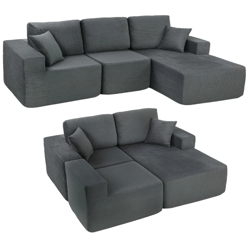 HOMCOM 2-in-1 Modular Sectional Sofa, Boneless L Shaped Couch Sofa Bed, Dark Grey