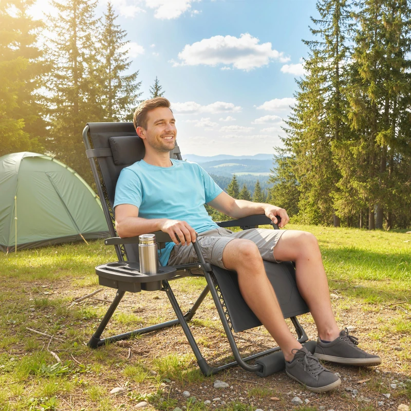 Outsunny Zero Gravity Chair, Reclining Outdoor Lounger Chair with Cup Holder, 400 LBS Capacity, Dark Grey