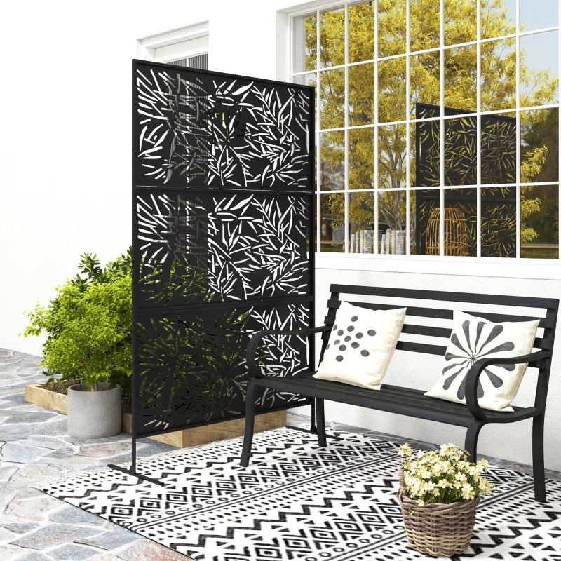 Outsunny Metal Outdoor Privacy Screen, Freestanding Outdoor Divider with Stand, Decorative Privacy Panel, 78" x 48", Black