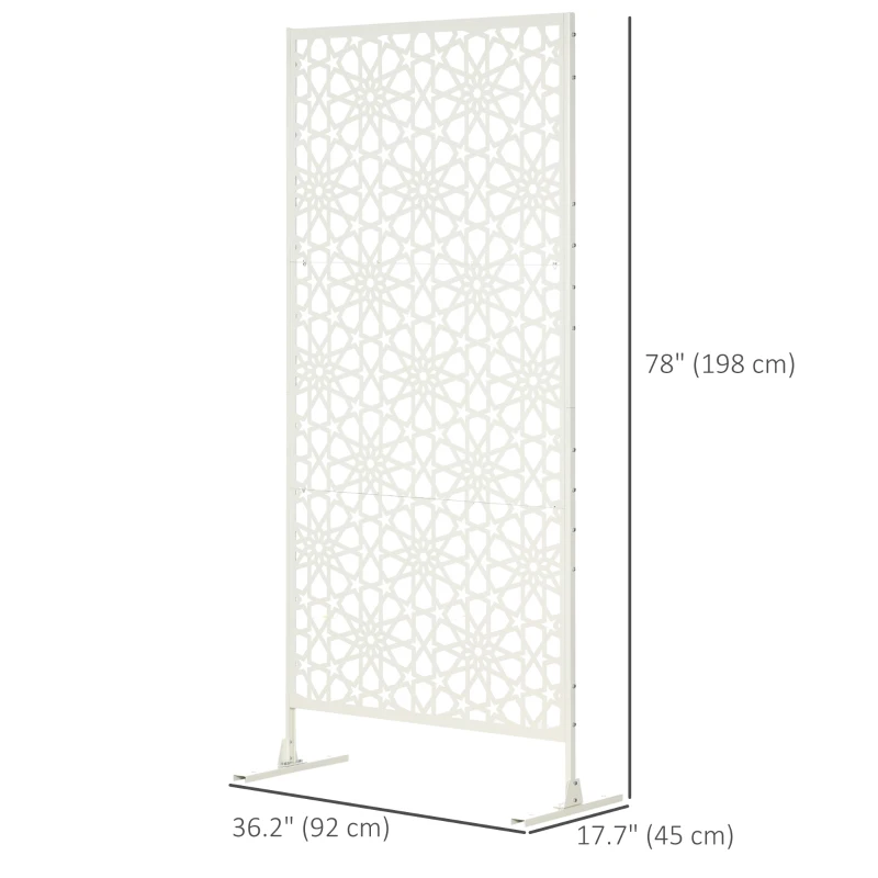 Outsunny Metal Outdoor Privacy Screen, Decorative Outdoor Divider with Stand and Expansion Screws, 36.2" x 17.7" x 78", White
