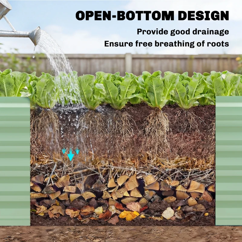 Outsunny 8 x 2.6 x 1.5ft Galvanized Raised Garden Bed, Reinforced Outdoor Planter Box with Open Bottom, Light Green