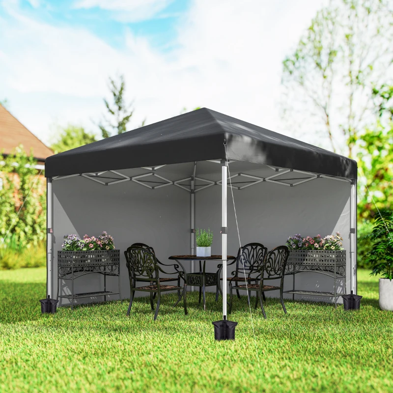 Outsunny 10' x 10' Pop Up Canopy with Sidewalls, Roller Bag, Height Adjustable Instant Tent for Outdoor, Garden, Patio, Black