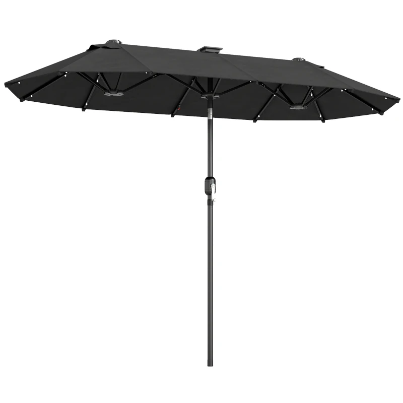 Outsunny 10ft Double-Sided Patio Umbrella with 35 LED Lights, 12 ribs, Extra Large Outdoor Parasol with Twin Canopy, Dark Grey